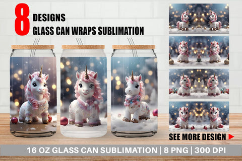 Glass Can Unicorn Christmas Sublimation artnoy 