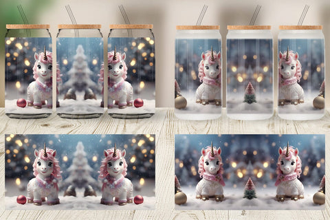 Glass Can Unicorn Christmas Sublimation artnoy 