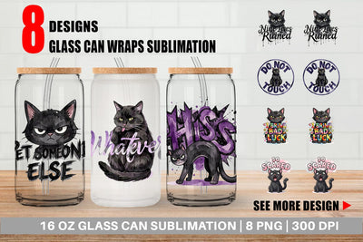 Glass Can Unimpressed Black Cat Quote Sublimation artnoy 