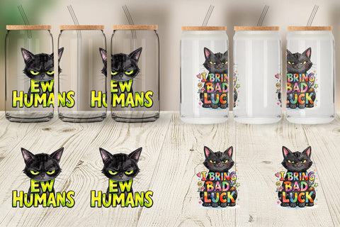 Glass Can Unimpressed Black Cat Quote Sublimation artnoy 