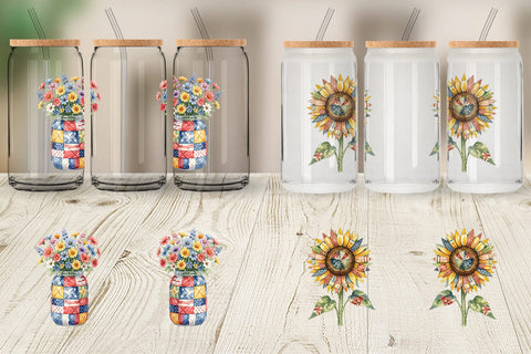 Glass Can USA Quilted Floral Bunting Watercolor Sublimation artnoy 