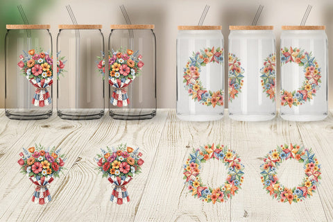 Glass Can USA Quilted Floral Bunting Watercolor Sublimation artnoy 