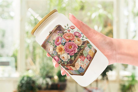 Glass Can USA Quilted Floral Bunting Watercolor Sublimation artnoy 
