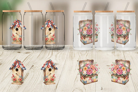 Glass Can USA Quilted Floral Bunting Watercolor Sublimation artnoy 