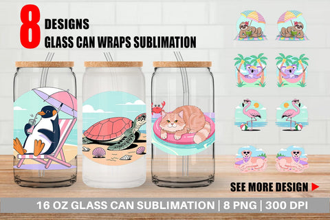 Glass Can Vacation Animals Sublimation artnoy 