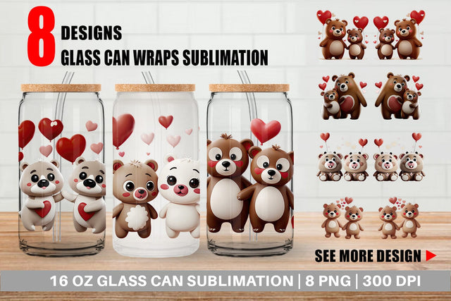 Glass Can Valentine Bear Sublimation artnoy 