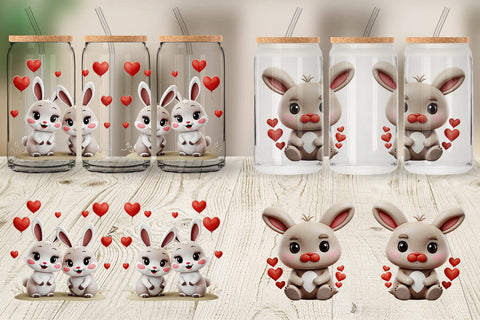 Glass Can Valentine Bunny Sublimation artnoy 