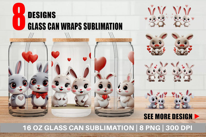 Glass Can Valentine Bunny Sublimation artnoy 