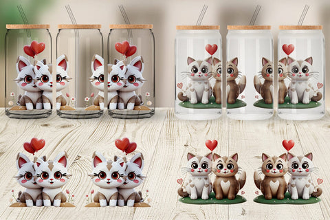 Glass Can Valentine Cat Sublimation artnoy 