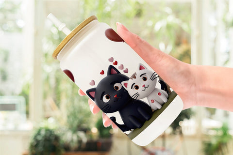 Glass Can Valentine Cat Sublimation artnoy 