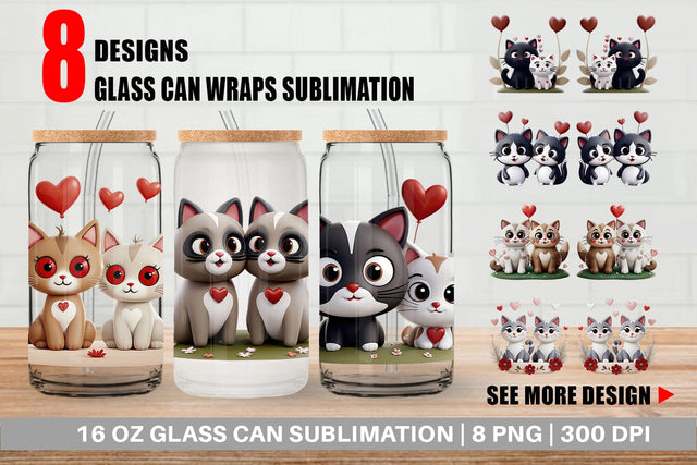 Glass Can Valentine Cat Sublimation artnoy 
