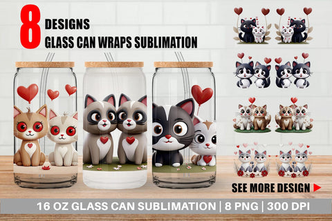 Glass Can Valentine Cat Sublimation artnoy 