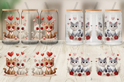 Glass Can Valentine Cat Sublimation artnoy 