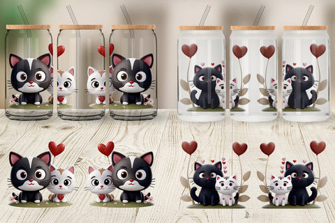 Glass Can Valentine Cat Sublimation artnoy 