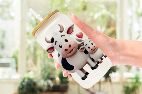 Glass Can Valentine Cow Sublimation artnoy 