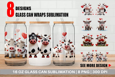 Glass Can Valentine Cow Sublimation artnoy 