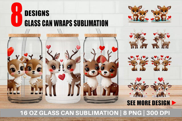 Glass Can Valentine Deer Sublimation artnoy 