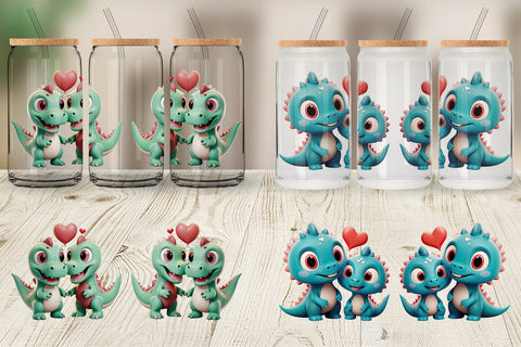 Glass Can Valentine Dinosaur Sublimation artnoy 