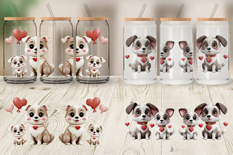 Glass Can Valentine Dog Sublimation artnoy 