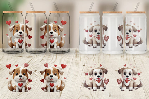 Glass Can Valentine Dog Sublimation artnoy 
