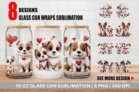 Glass Can Valentine Dog Sublimation artnoy 