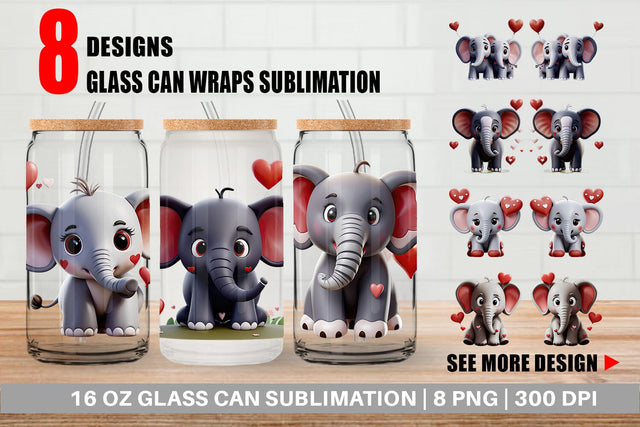 Glass Can Valentine Elephant Sublimation artnoy 