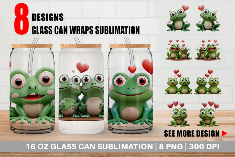 Glass Can Valentine Frog Sublimation artnoy 