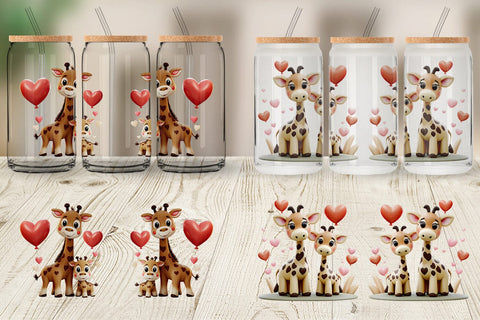 Glass Can Valentine Giraffe Sublimation artnoy 