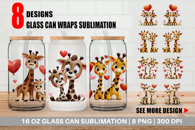 Glass Can Valentine Giraffe Sublimation artnoy 