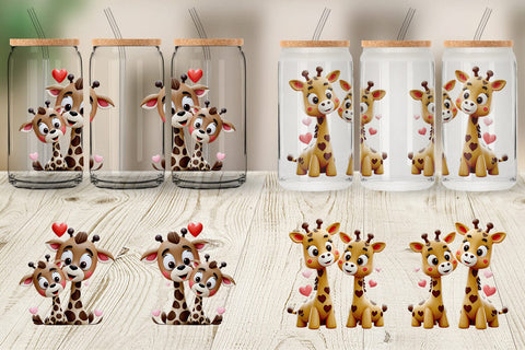 Glass Can Valentine Giraffe Sublimation artnoy 