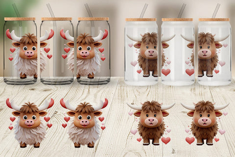 Glass Can Valentine Highland Cow Sublimation artnoy 