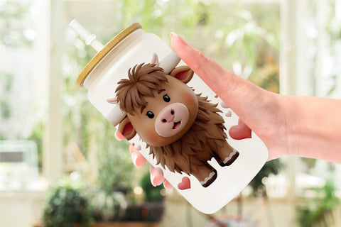 Glass Can Valentine Highland Cow Sublimation artnoy 