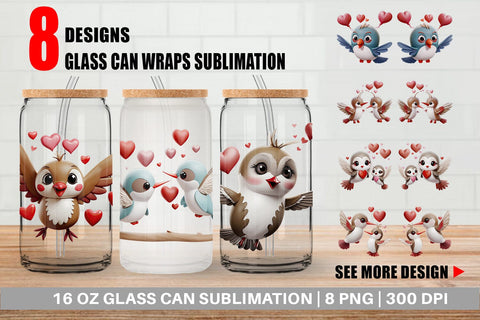 Glass Can Valentine Hummingbird Sublimation artnoy 
