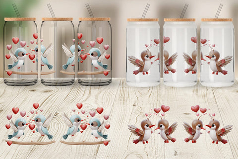 Glass Can Valentine Hummingbird Sublimation artnoy 