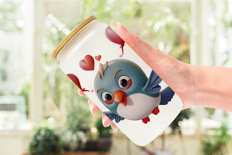 Glass Can Valentine Hummingbird Sublimation artnoy 