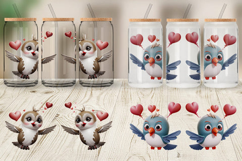 Glass Can Valentine Hummingbird Sublimation artnoy 