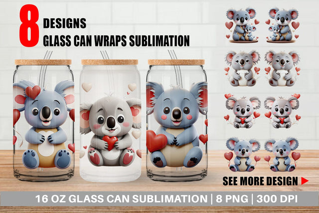 Glass Can Valentine Koala Sublimation artnoy 
