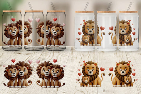 Glass Can Valentine Lion Sublimation artnoy 