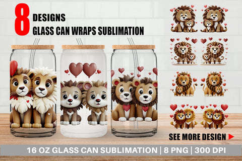 Glass Can Valentine Lion Sublimation artnoy 
