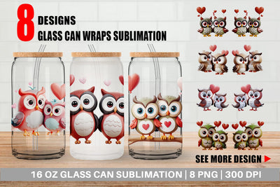 Glass Can Valentine Owl Sublimation artnoy 
