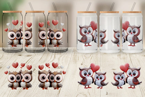 Glass Can Valentine Owl Sublimation artnoy 