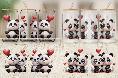 Glass Can Valentine Panda Sublimation artnoy 