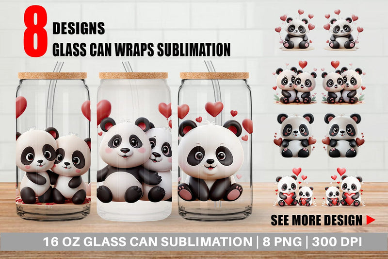 Glass Can Valentine Panda Sublimation artnoy 