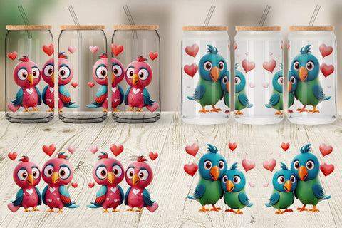 Glass Can Valentine Parrot Sublimation artnoy 