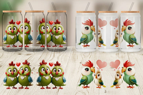 Glass Can Valentine Parrot Sublimation artnoy 