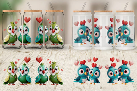 Glass Can Valentine Parrot Sublimation artnoy 