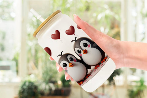 Glass Can Valentine Penguin Sublimation artnoy 