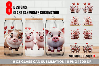 Glass Can Valentine Pig Sublimation artnoy 
