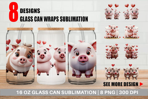 Glass Can Valentine Pig Sublimation artnoy 