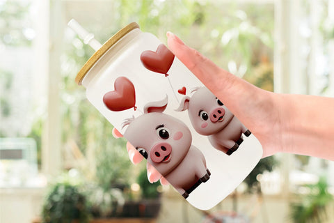 Glass Can Valentine Pig Sublimation artnoy 